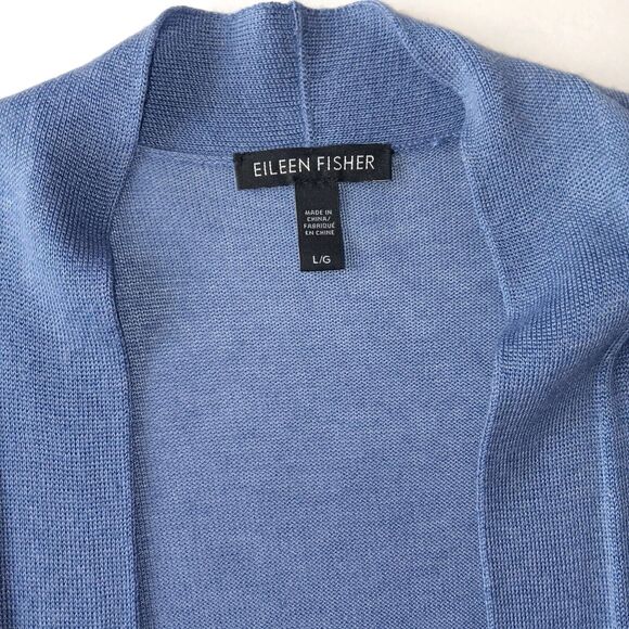Eileen Fisher Open Front Cardigan Sweater Top LARGE Blue Purple Tencel Lyocell - Picture 4 of 11